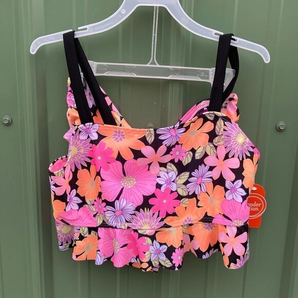 Girls Unicorn & Floral Printed Tankini Swimsuit Bathing Suit 2-Pack Size XL - Picture 2 of 11